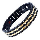 Exquisite Stainless Steel Mens Magnetic Bracelet Gold Black with Magnets and Free Link Removal Tool