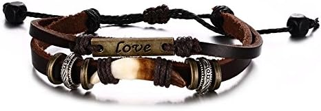 ALBEST Jewelry Men's Wolf Teeth Leather Adjustable Braided Rope Bracelet Decorative Love