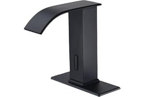 BODQEMR Automatic Sensor Touchless Bathroom Faucet, Waterfall Single Hole Bathroom Sink Faucet Stainless Steel, Hands Free Motion Sensor Lavatory with Hole Cover Plate (Regular Version, Black)