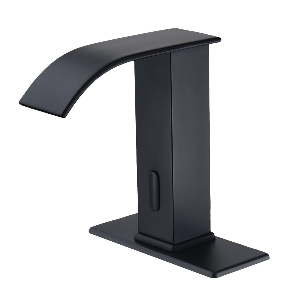 Photo 1 of Automatic Sensor Touchless Bathroom Faucet, Waterfall Single Hole Bathroom Sink Faucet Stainless Steel, Hands Free Motion Sensor Lavatory with Hole Cover Plate (Regular Version, Black)