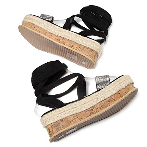 Tantisy ♣↭♣ Summer Fashion Sandals Sequin Cross-Tied Weave Thick-Bottom Roman Single Shoes Chunky Heels for Womens Black - Thumbnail 3