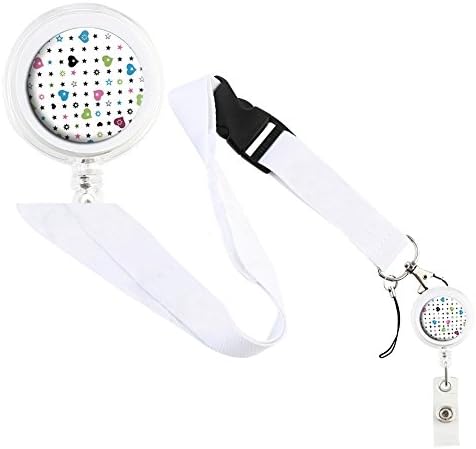 Translucent Retractable Badge Holder Reel Key Chain Reel with White Lanyard for Key Cards and ID Cards Colorful Heart (White Reel &amp; White Lanyard)