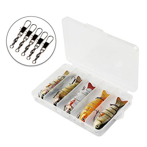 Pfativant Leurres Pêche Articulés Carnassier 5pcs-10cm Poissons Nageur Flottants Avec Hameçons Mustad Appât Dur Réaliste Coule Lentement 1-2m Kit De Pêche