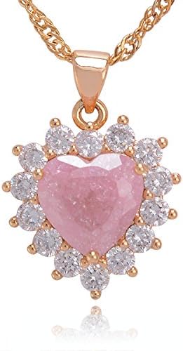 18K White Golden Plated Natural Blue Rose Pink Crystal Quartz Gemstone Love Heart Pendant Necklace 18'' Inches Jewelry Gifts for Women Girls Pendant Necklace Jewelry Gifts for Women Girls