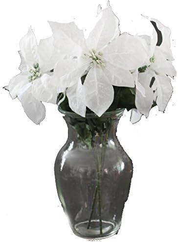 Set of 2 14" Sparkling Christmas Bush with Artificial 6" Poinsettia Flowers (White)
