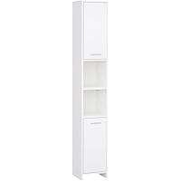 HOMCOM Slim Bathroom Cabinet, Tall Bathroom Storage Cabinet with 2 Doors, Open Compartment and Adjustable Shelves, White