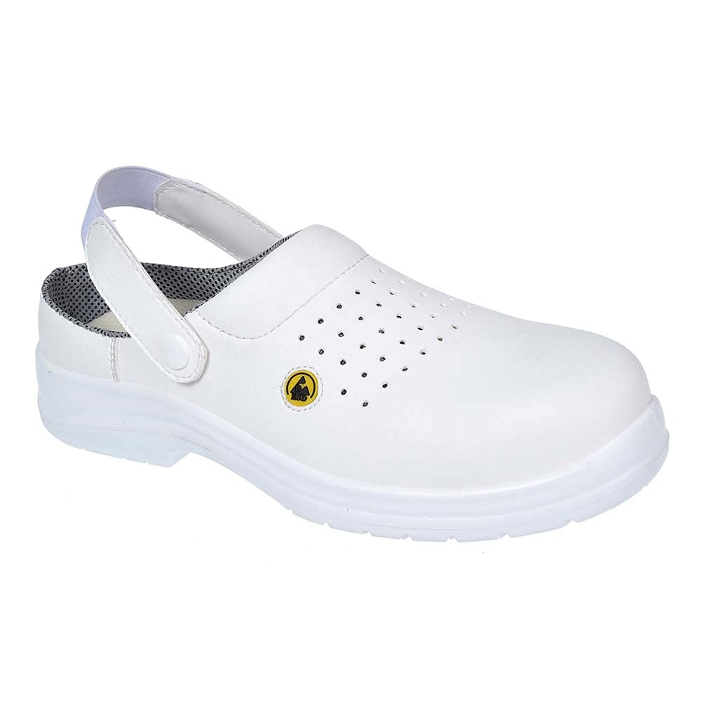 Portwest Portwest Compositelite ESD Perforated Safety Clog SB AE, Size: 39, Colour: White, FC03WHR39