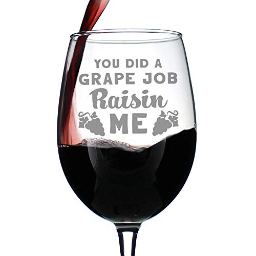 Grape Job Raisin Me | Wine Glass with Stem for Mom | Cute Funny Wine Gift Idea | Unique Personalized Glasses for Mother's Day or Birthday - Thumbnail 5