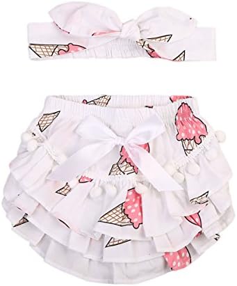 Infant Baby Girl Ruffle Skirts Panties Briefs Bloomer Diaper Cover with Flower Headband (12-18 Months)