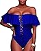 Tempt Me Women Sexy One Piece Ruffled Off Shoulder Lace Up Swimsuits RoyalBlue M