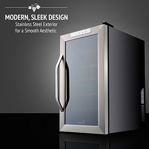 Ivation 18 Bottle Thermoelectric Wine Cooler/Chiller - Stainless Steel - Counter Top Red & White Wine Cellar w/Digital Temperature, Freestanding Refrigerator Smoked Glass Door Quiet Operation Fridge - Thumbnail 6