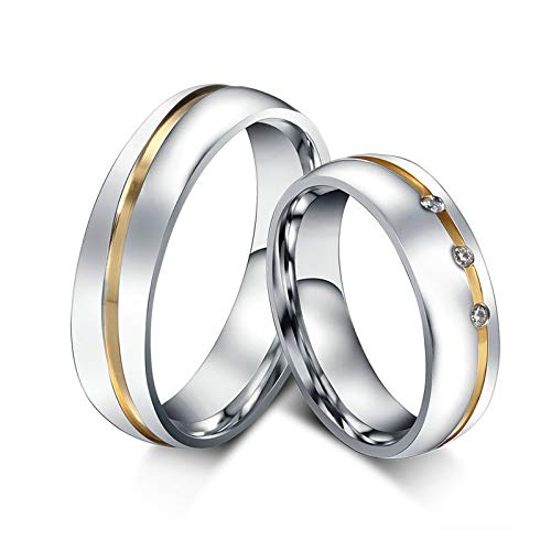 ANAZOZ Men 1PCS,Rings Round Cubic Zirconia Wedding Rings Him and Her Promise Rings for Couples Mens Rings Stainless Steel Ring Size Men P 1/2