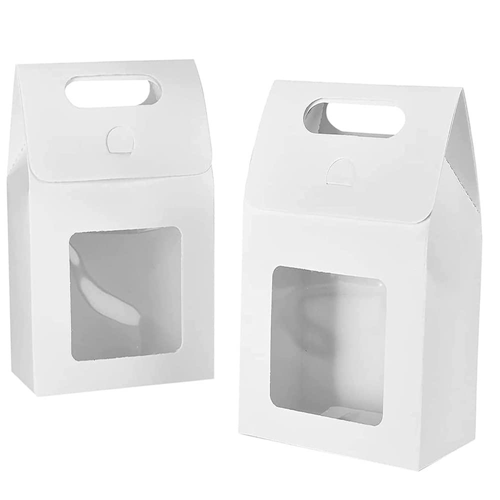 25 Pieces Paper Bags, Gift Bags with Handles, Strong Paper Stand Up Gift Bag, With Display Window, for Shopping, Packaging, Retail, Party, Gifts, Wedding, Business (White)