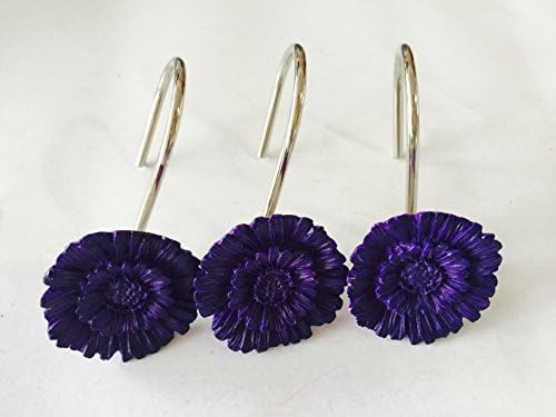 12 PCS Home Fashion Decorative Rust Proof Purple Flower Shower Curtain hooks