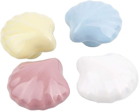 Amazon Uulu 4個入 取っ手 セラミック シェル 引き出しノブ ツマミ かわいい つまみ ハンドル タンスノブ キャビネット 可愛い 戸棚引きハンドル 装飾 25mmと40mmネジ付き ツマミ