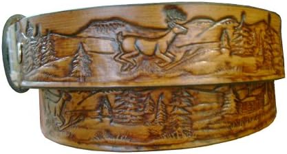 Killer Hats Uncut Brown Solid Leather Name Belt with Deer and Range Scenery