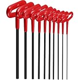 Honoson 10 Pcs T-Handle Allen Hex Key Wrench Set 9 Inch 3/32-3/8,Red | Extended Handle for Deep Socket Access, SAE Sizes in Automotive Bike Repair, Ergonomic Grip Provides Torque Control