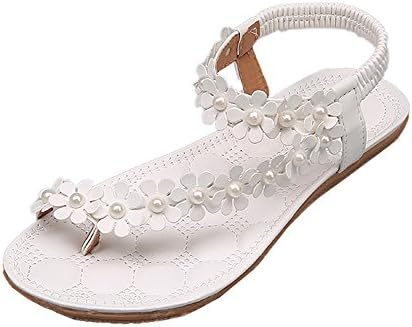 DAYSEVENTH Causal Walking Beach Peep Toe Flat, Women Summer Bohemia Flower Beads Flip-Flop Shoes Flat Sandals