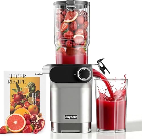 Anybear Cold Press Juicer, 200W Slow Masticating Juicer 4.3" Large Feed Chute Fit Whole Fruits Vegetables | Upgraded Auger | Tritan Materials | BPA Free | Easy to Clean with Brush (Silver Gray)