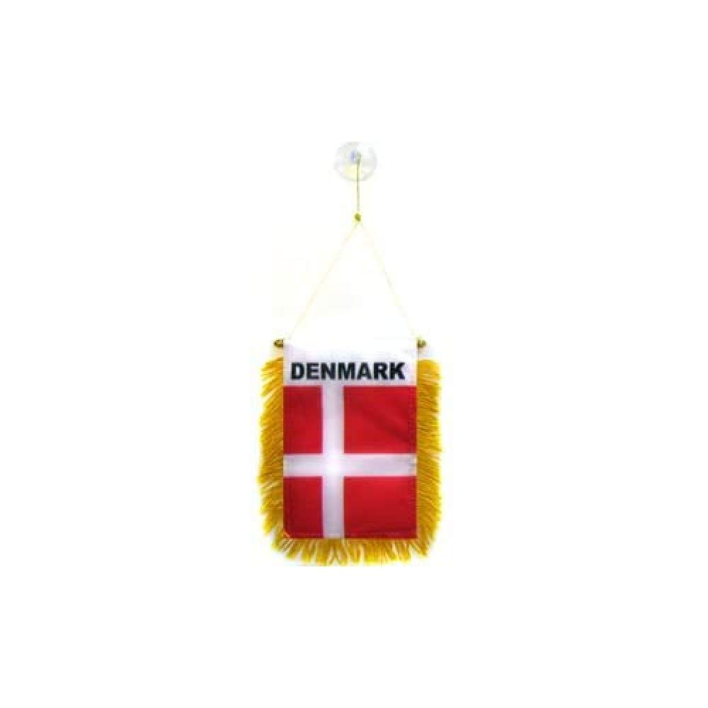AZ FLAG - Denmark Mini Banner - 6'' x 4'' - 100% Polyester Danish Small Pennant for Car - Double-sided Flag with Suction Cup Hanger