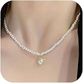 Dainty Heart Pendant Pearl Beaded Choker Necklace For Women Minimalist Elegant Bridal Wedding Party Daily Layering White Faux Pearl Gold Tone Adjustable