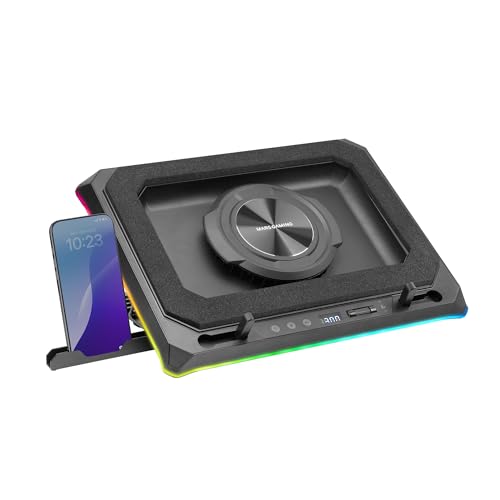 MNBC-ULTRA, Base di Raffreddamento e Supporto, Ventola da 140mm, Tecnologia CoolCore Airflow, RGB Chroma, 5 Posizioni, Compatibilità Laptop fino a 18”, Supporto Smartphone, 4x USB-A, Nero