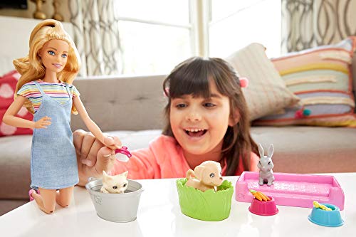 Barbie FXH11 - Badespaß Tiere & Puppe mit Blonder Puppe, 3 Tieren mit Farbwechsel-Funktion (Hündchen, Kätzchen und Häschen) sowie 10 Zubehörteilen, Geschenk für Kinder von 3 bis 7 Jahren – Bild 3