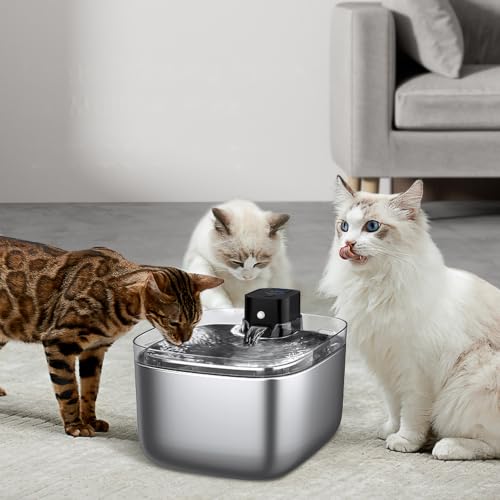 OXLY Stainless Steel 304 Wireless Cat Water Fountain – Ultra Quiet <20dB, 5.5L, 45 Days of Battery Life, LCD Display, UV-C Lamp, Motion Detector – Automatic Water Dispenser for Cats and Dogs