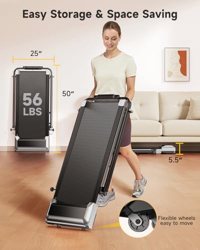 TOPUTURE Foldable Walking Pad with 12% Incline, Folding Under Desk Treadmill for Home/Office 6 in 1, Adjustable Portable Compact Treadmill with Remote Control, 300lbs Capacity, APP & LED Display