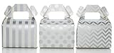 Candy Box Kit, Silver Wedding Party Favors (36 Pack) - Stripe, Chevron & Polka Dot Gable Boxes for Birthday Party Supplies & Candy Buffet Decorations