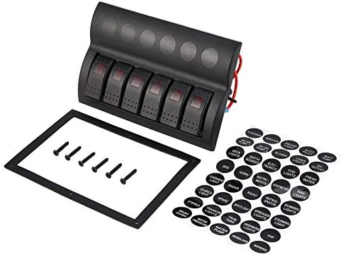 Mouchao 6 Gang Waterproof Marine Boat Caravan RV Rocker Switch Panel Circuit Breaker