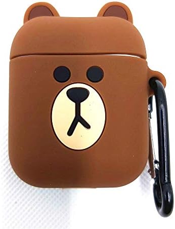 Airpods Case, Airpods Accessories, Cute Airpods Case, Airpods Case Cute, Airpods Cute Cases, 3D Cartoon Bear with Keychain Protective Cover Silicone Girls Women for Airpods 2 & 1 Charging Case (Brown)