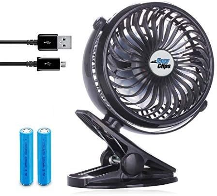 Stroller Clip Fan - USB Rechargeable, Clip on Fan, 360ยฐ rotation - Black, by Eazyclips