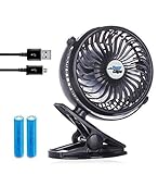Portable Clip on Fan, Battery Operated Clamp Fan for Desk Office, Computer, Bedside or Stroller, USB Rechargeable Fan 4+ Hours Battery Life, 360° Ergonomic Design for Outdoor and Car Usage - Black