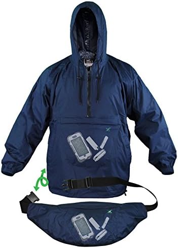 Lightweight Breathable Packable Rain/Windbreaker Jacket featuring the Xpocket - XL Navy Blue