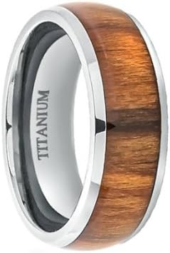 8MM Titanium Wedding Band Ring High Polished Domed with Santos Rosewood Inlay (10)