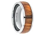 8MM Titanium Wedding Band Ring High Polished Domed with Santos Rosewood Inlay