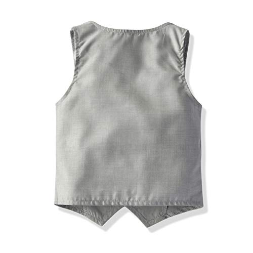 Little Boys Gentleman Formal Suit Set with Vest, Short Pant,Short Shirt, Bow Tie,Baby Boys Short Sleeve Wedding Clothes 4Pcs Outfit (Gary, 1-2T/80) - Thumbnail 2