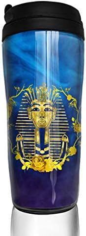 Queendesign Pharaoh Tutankhamun Egypt Double Wall Insulated Tumbler Travel Coffee Cup With Wrap And Black Lid 12 OZ,Clear