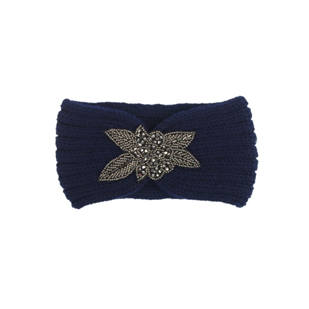 minkissy Headband Crochet Turban Headband Woolen Yarn Knitted Headwrap Hair Band Elastic Winter Ear Warm Protector With Flower For Girls Women (Navy) Hair Headbands