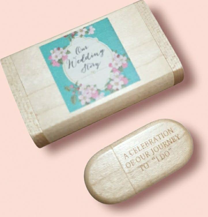 Walnut Wood usb memory stick flash drive 16GB USB Box Wedding Party Photos Engraved Our Wedding Story (Style 3)