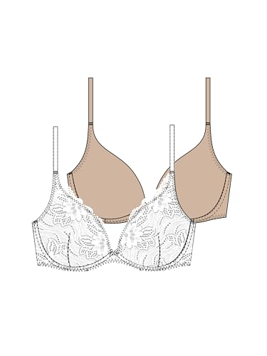 Dorina 2er-Pack Push-Up Plunge BHS Angie – Spitze & Microfaser, Herausnehmbare Kissen, Bügel-Support, Schwarz & Nude