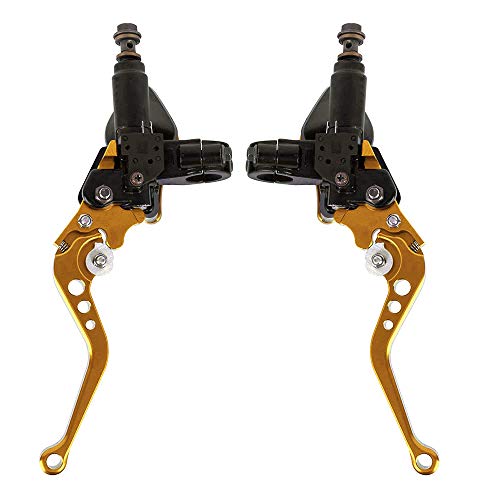 Aluminum 7/8" 22mm Motorcycle Dual Pump Hydraulic Handles Brake Clutch Levers Cylinder Master Reservoir Set For Ducati For Suzuki For Street Bike (Gold) - Thumbnail 2