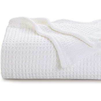 Bedsure 100% Cotton Thermal Blanket - 405GSM Soft Blanket in Waffle Weave for Home Decoration - Perfect for Layering Any Bed for All-Season - King Size (104 x 90 inches), White