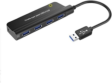 Rocsai Slim 4-Port USB 3.0 Data HUB External Hub with External Power Interface for iPhone iPAD/Samsung/MacBook/Ultrabooks/Microsoft Surface/Laptops (Black)