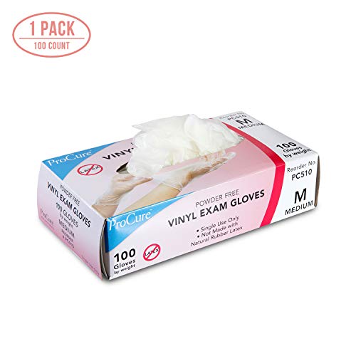 Powder Free Disposable Clear Vinyl Gloves, Medium 100 Count - Heavy Duty Rubber Latex Free Exam Gloves - Non Sterile, Ambidextrous - Soft with Textured Tips - Food Safe, Medical Grade