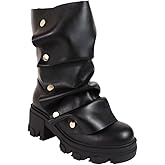 Liliana Women's Slouchy Fold Over Boots Platform Shark Boots Pull On Fashion Short Booties (RUNS SMALL)