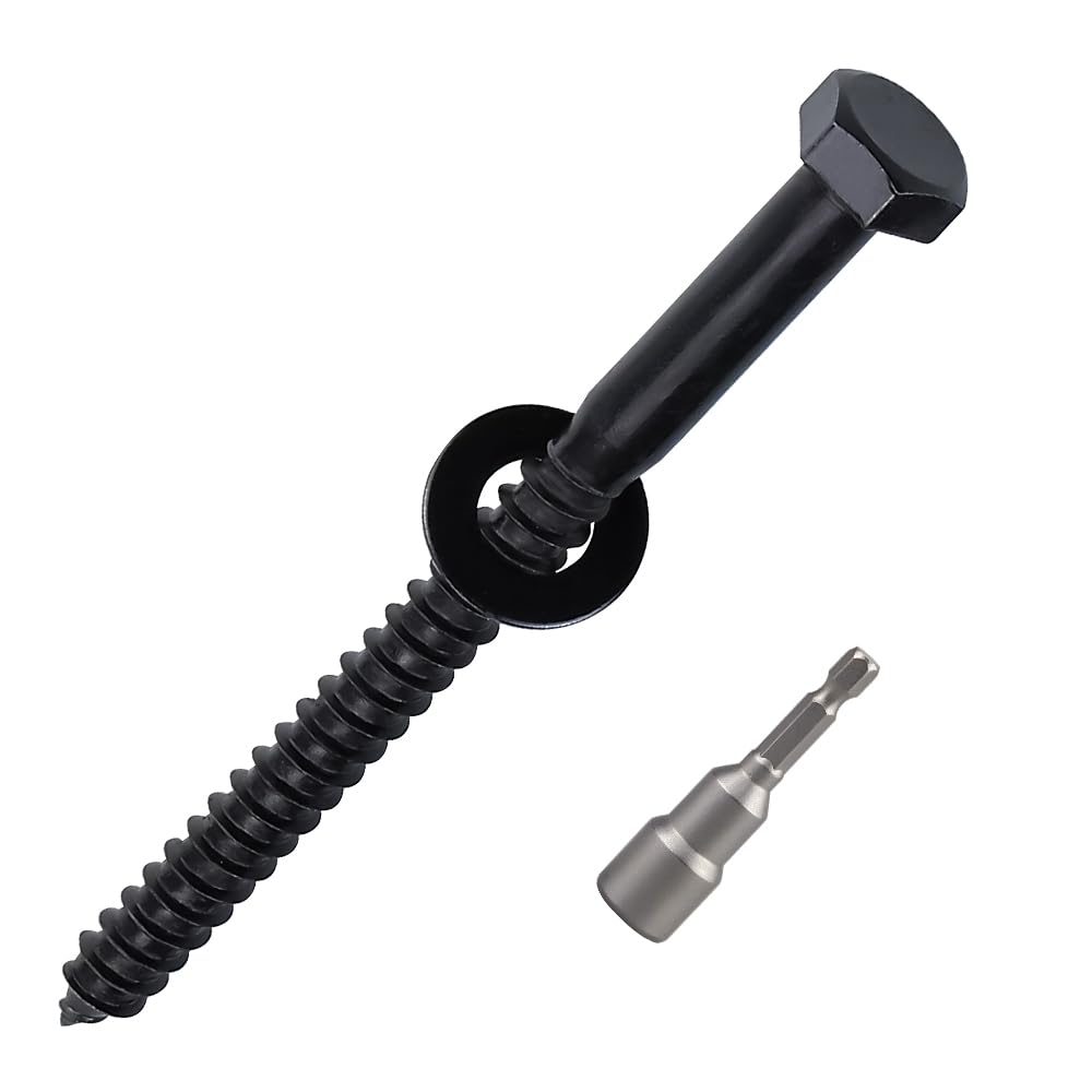 Photo 1 of 8-Sets 3/8 x 4 Black Hex Head Lag Screws & Flat Washers, Heavy Duty Wood Lag Screws, 304 Stainless Steel (18-8), 3/8" Bolt