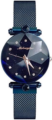 RORIOS Fashion Analogue Quartz Ladies Watches Magnetic Mesh Band Starry Sky Dial Simulated Diamond Wrist Watches