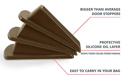 Home Premium Rubber Door Stopper - Multi Surface Door Stop Wedge with Heavy Duty Design - Flexible and Non Scratching Door Holder (20 Pack, Brown)